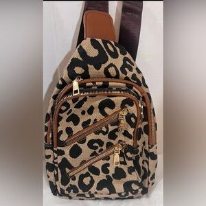 Leopard Print Chest Bag for Women Letter Print Crossbody Sling Backpack